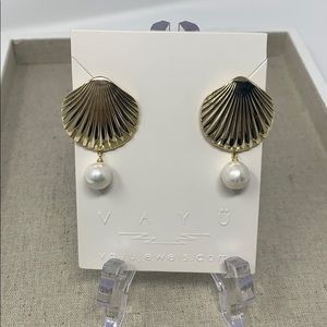 Gold Shell Earrings with Pearls
